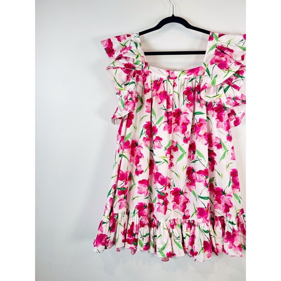 Misa Womens Dress Pink Selma Mini Flutter Floral Square Neck A Line Boho Medium - Picture 8 of 14